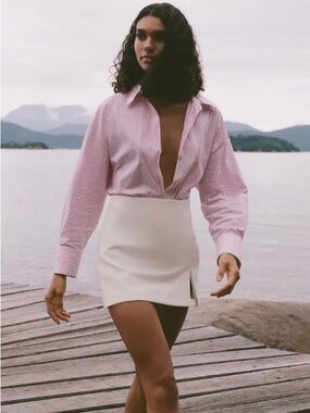 Zara Slit Hem Skort in Ecru